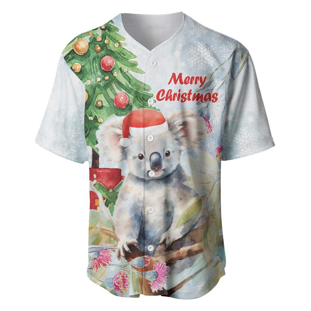 Australia Christmas Baseball Jersey Koala Santa With Eucalyptus - Watercolor