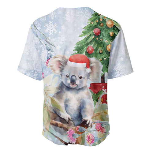 Australia Christmas Baseball Jersey Koala Santa With Eucalyptus - Watercolor