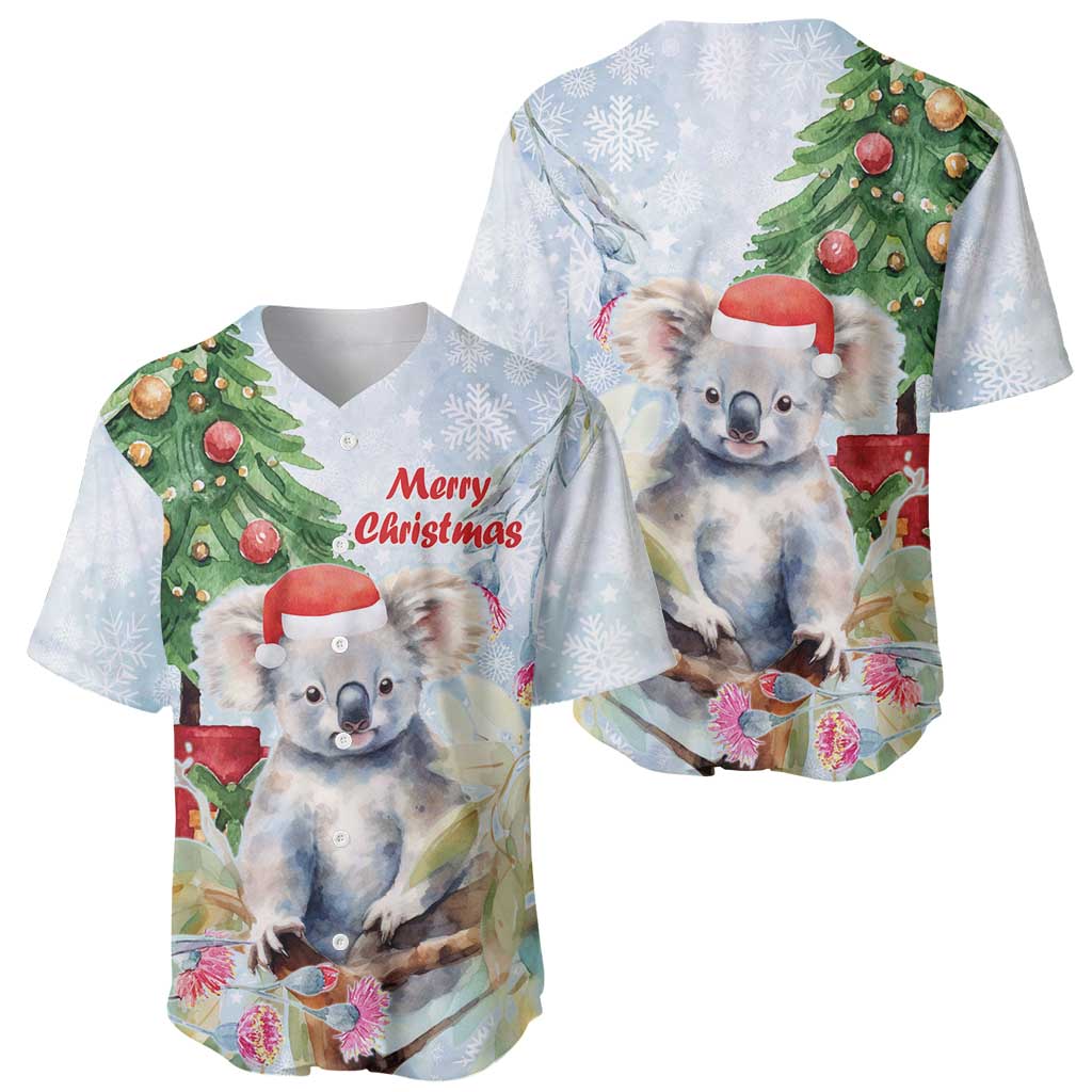 Australia Christmas Baseball Jersey Koala Santa With Eucalyptus - Watercolor