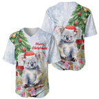 Australia Christmas Baseball Jersey Koala Santa With Eucalyptus - Watercolor