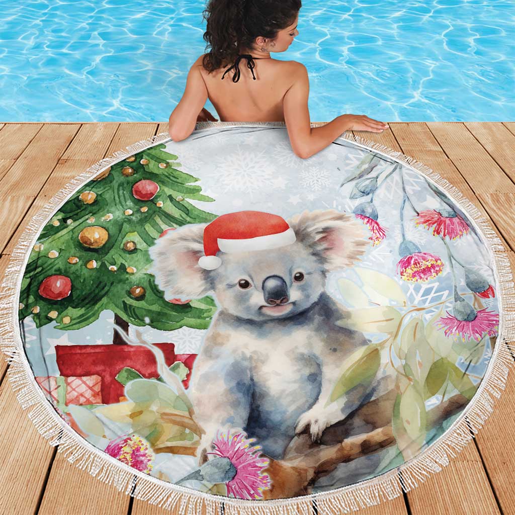 Australia Christmas Beach Blanket Koala Santa With Eucalyptus - Watercolor
