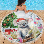Australia Christmas Beach Blanket Koala Santa With Eucalyptus - Watercolor
