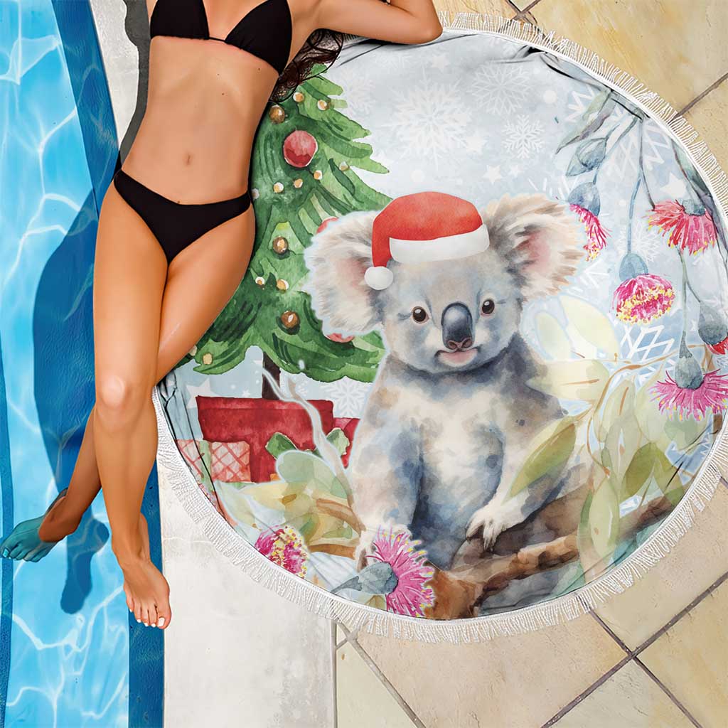 Australia Christmas Beach Blanket Koala Santa With Eucalyptus - Watercolor