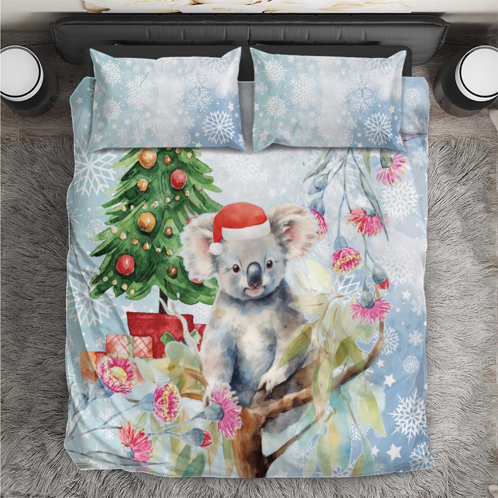 Australia Christmas Bedding Set Koala Santa With Eucalyptus - Watercolor