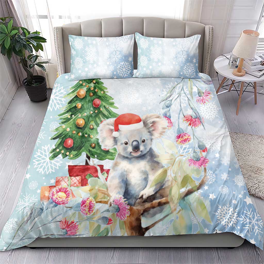 Australia Christmas Bedding Set Koala Santa With Eucalyptus - Watercolor