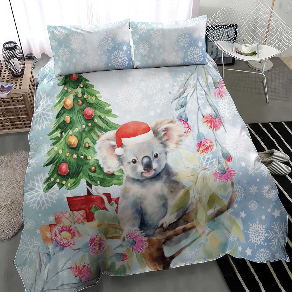 Australia Christmas Bedding Set Koala Santa With Eucalyptus - Watercolor