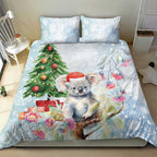 Australia Christmas Bedding Set Koala Santa With Eucalyptus - Watercolor