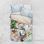 Australia Christmas Bedding Set Koala Santa With Eucalyptus - Watercolor