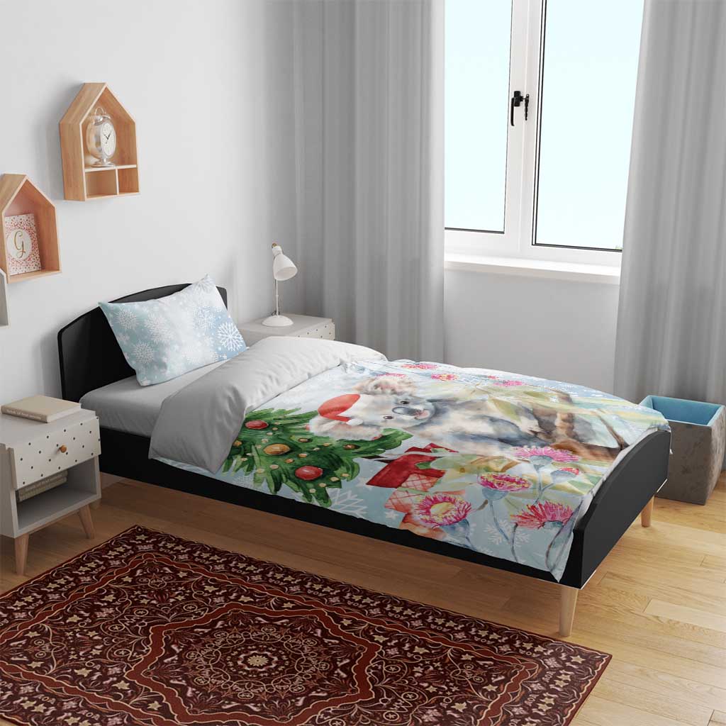 Australia Christmas Bedding Set Koala Santa With Eucalyptus - Watercolor