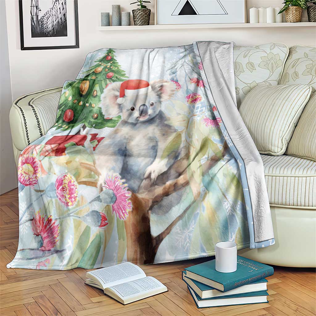 Australia Christmas Blanket Koala Santa With Eucalyptus - Watercolor