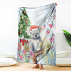 Australia Christmas Blanket Koala Santa With Eucalyptus - Watercolor