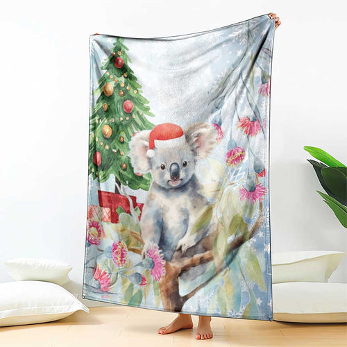 Australia Christmas Blanket Koala Santa With Eucalyptus - Watercolor