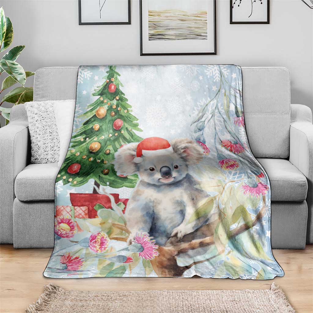 Australia Christmas Blanket Koala Santa With Eucalyptus - Watercolor