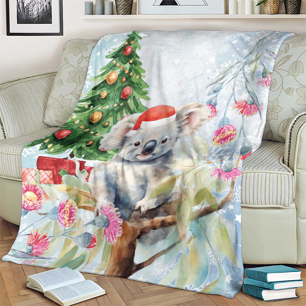 Australia Christmas Blanket Koala Santa With Eucalyptus - Watercolor