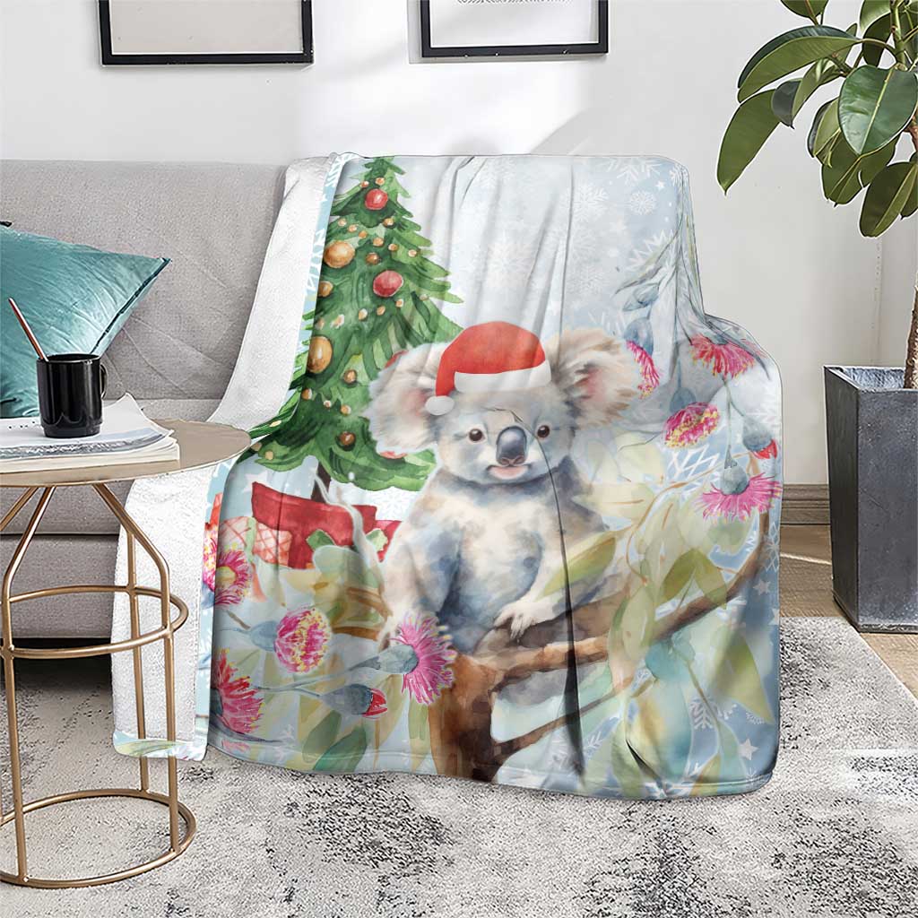 Australia Christmas Blanket Koala Santa With Eucalyptus - Watercolor