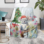 Australia Christmas Blanket Koala Santa With Eucalyptus - Watercolor