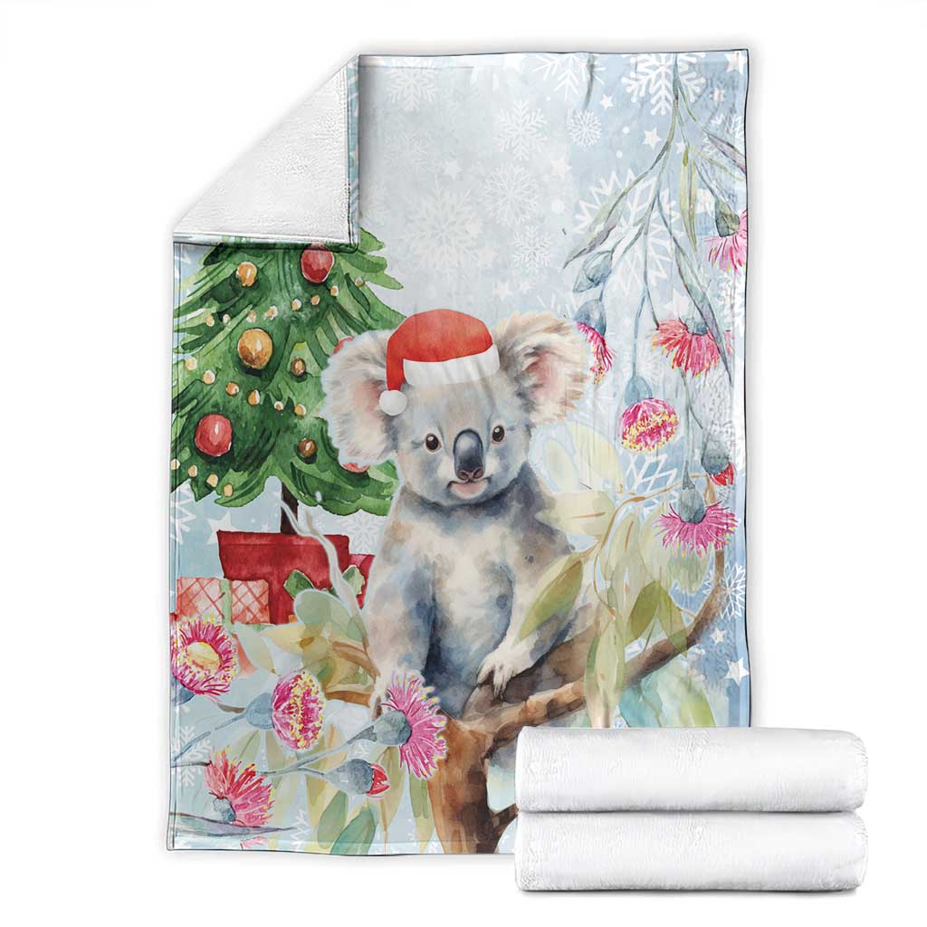 Australia Christmas Blanket Koala Santa With Eucalyptus - Watercolor