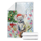 Australia Christmas Blanket Koala Santa With Eucalyptus - Watercolor