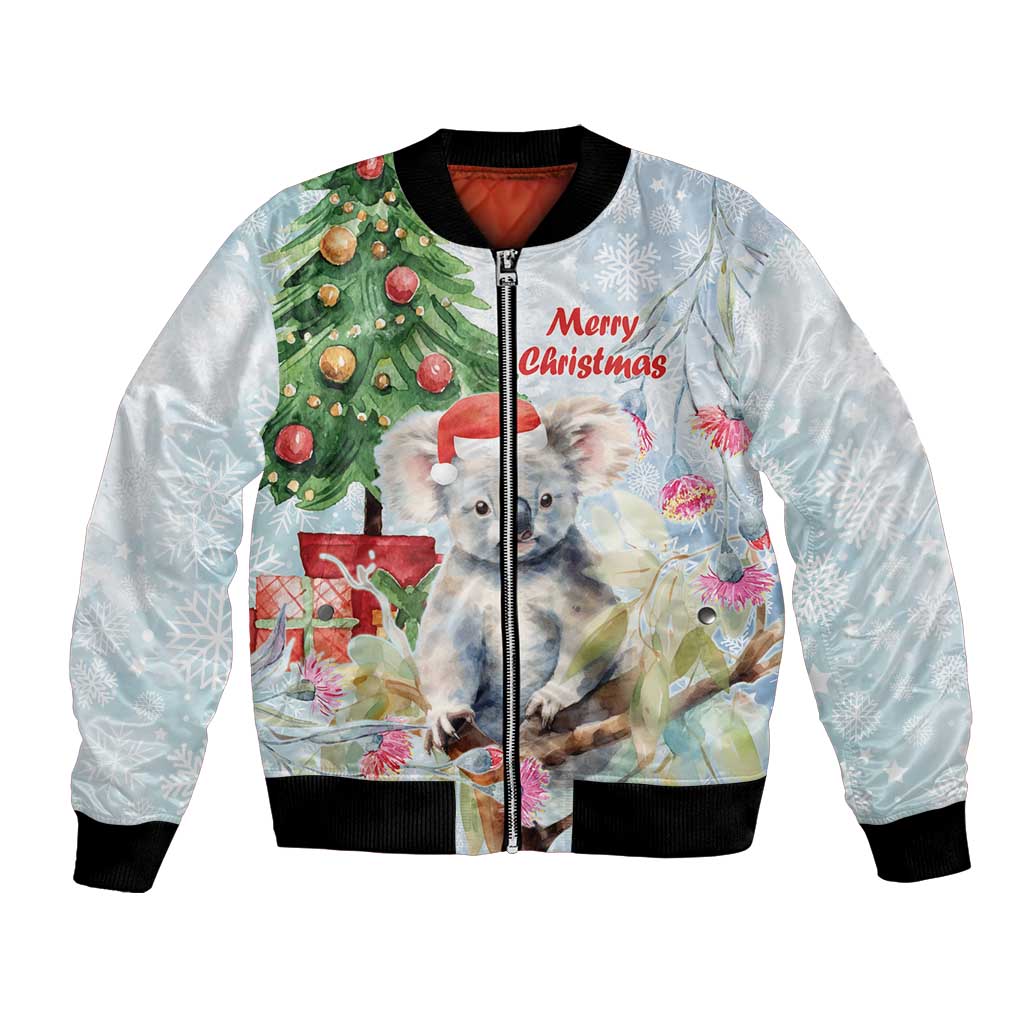 Australia Christmas Bomber Jacket Koala Santa With Eucalyptus - Watercolor
