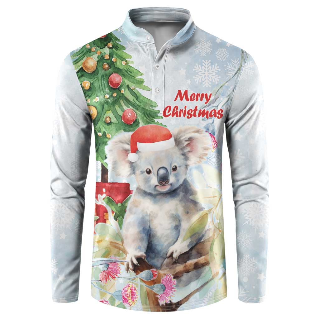 Australia Christmas Button Sweatshirt Koala Santa With Eucalyptus - Watercolor