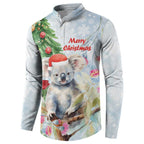 Australia Christmas Button Sweatshirt Koala Santa With Eucalyptus - Watercolor