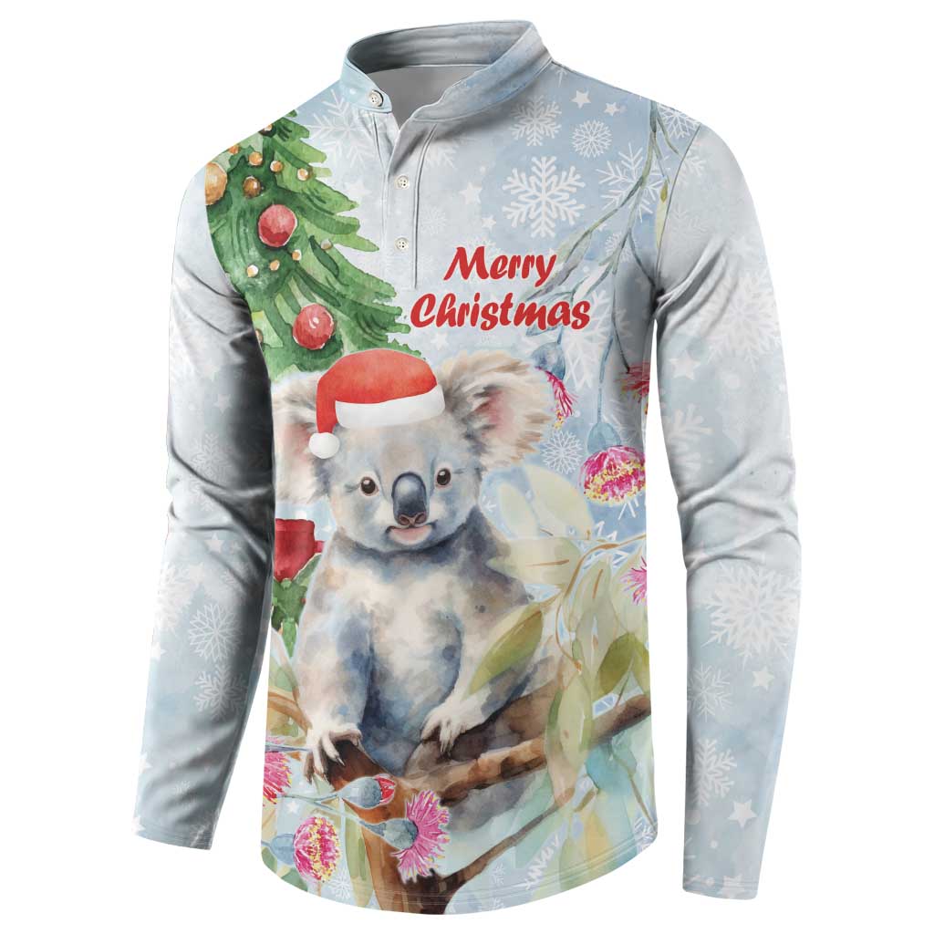 Australia Christmas Button Sweatshirt Koala Santa With Eucalyptus - Watercolor