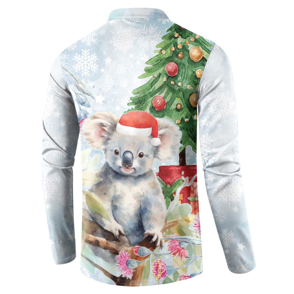 Australia Christmas Button Sweatshirt Koala Santa With Eucalyptus - Watercolor