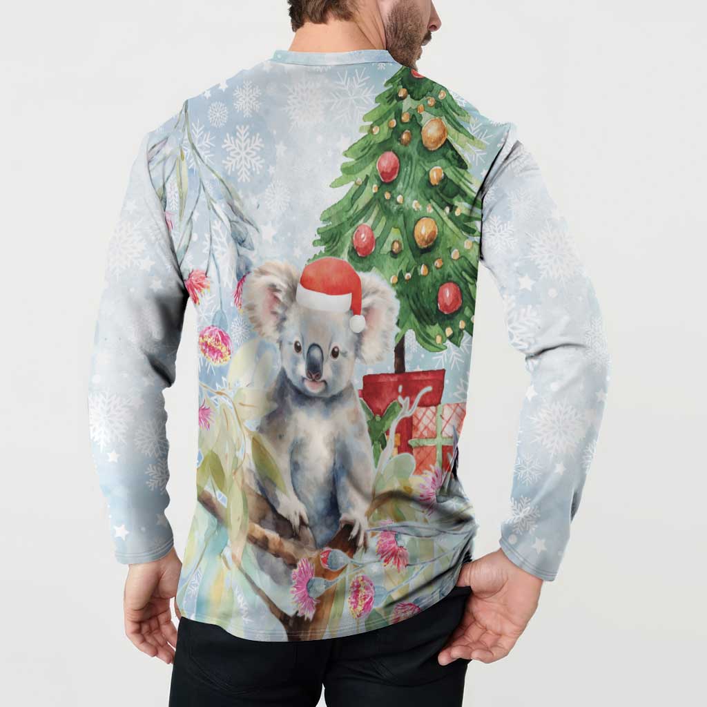 Australia Christmas Button Sweatshirt Koala Santa With Eucalyptus - Watercolor
