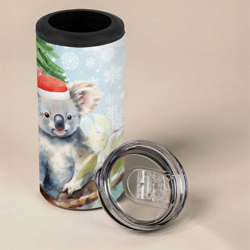 Australia Christmas 4 in 1 Can Cooler Tumbler Koala Santa With Eucalyptus - Watercolor