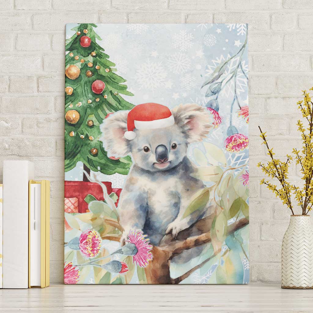 Australia Christmas Canvas Wall Art Koala Santa With Eucalyptus - Watercolor