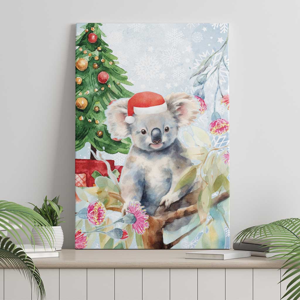 Australia Christmas Canvas Wall Art Koala Santa With Eucalyptus - Watercolor