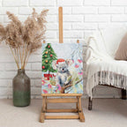 Australia Christmas Canvas Wall Art Koala Santa With Eucalyptus - Watercolor