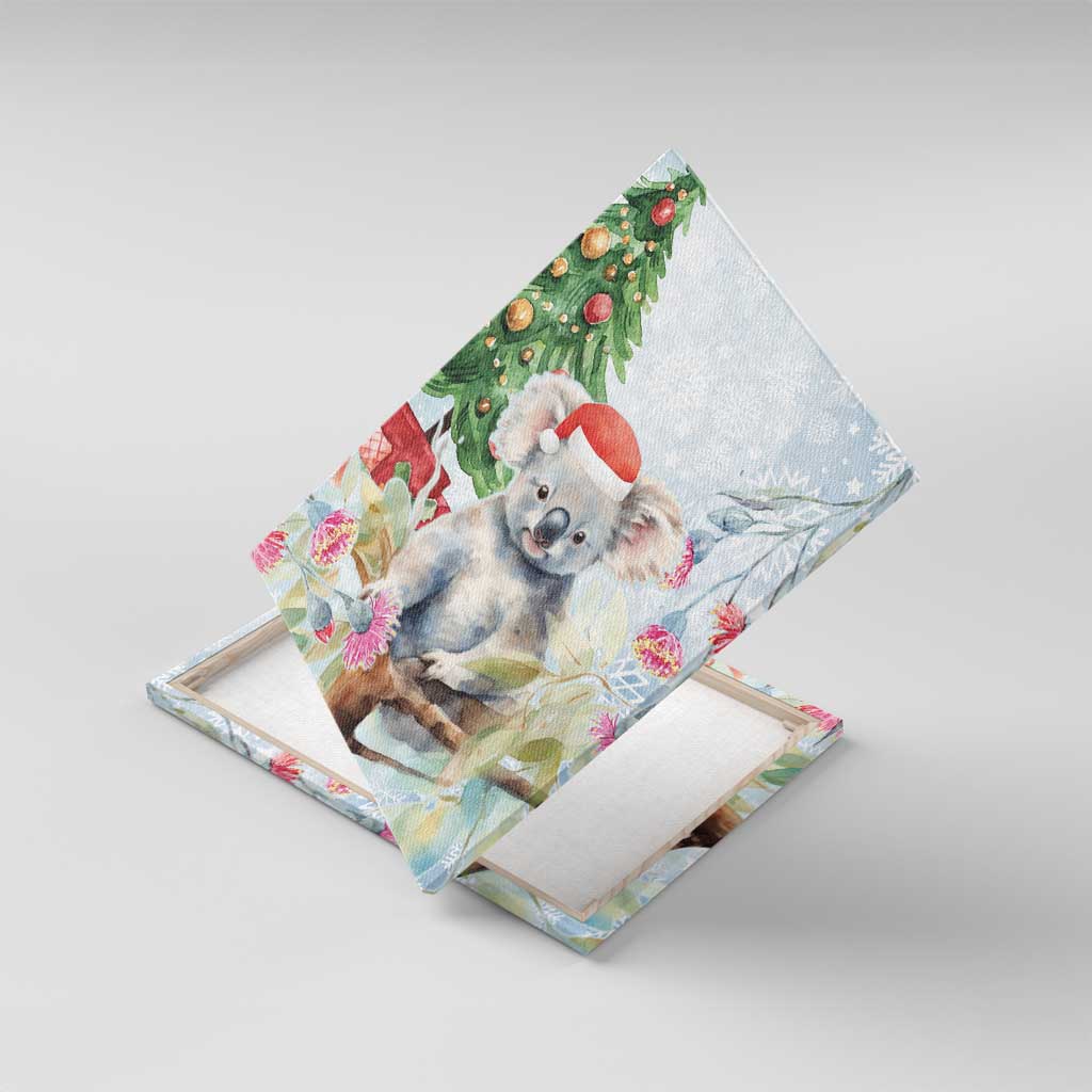 Australia Christmas Canvas Wall Art Koala Santa With Eucalyptus - Watercolor