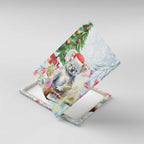 Australia Christmas Canvas Wall Art Koala Santa With Eucalyptus - Watercolor
