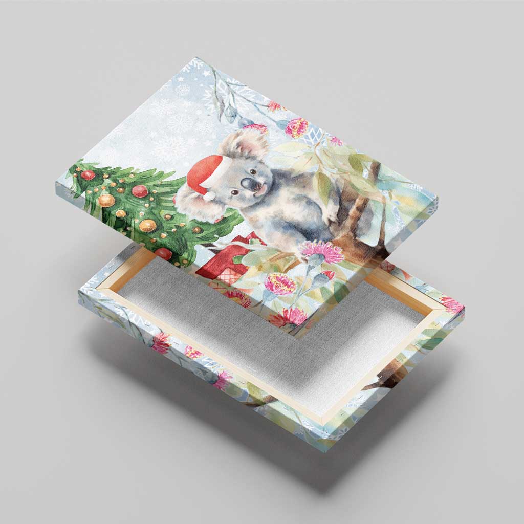Australia Christmas Canvas Wall Art Koala Santa With Eucalyptus - Watercolor