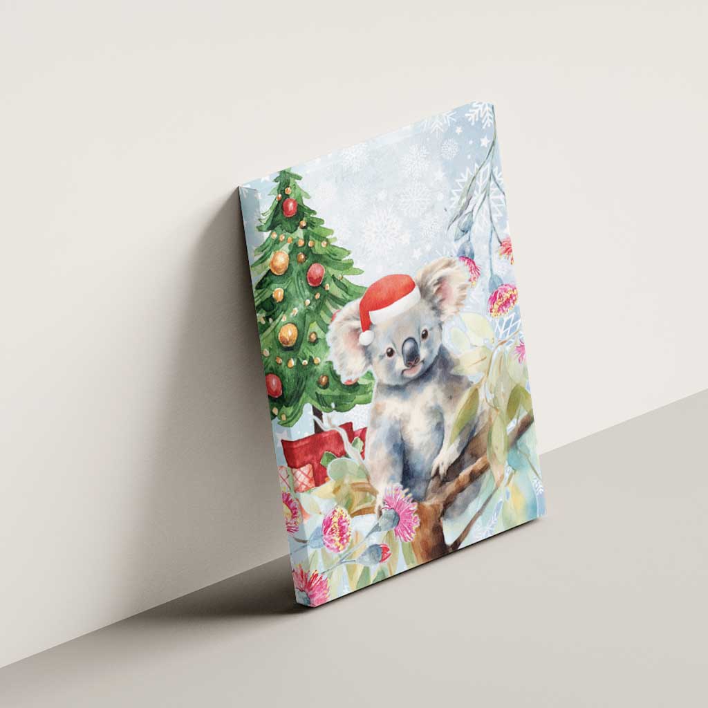 Australia Christmas Canvas Wall Art Koala Santa With Eucalyptus - Watercolor