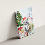 Australia Christmas Canvas Wall Art Koala Santa With Eucalyptus - Watercolor