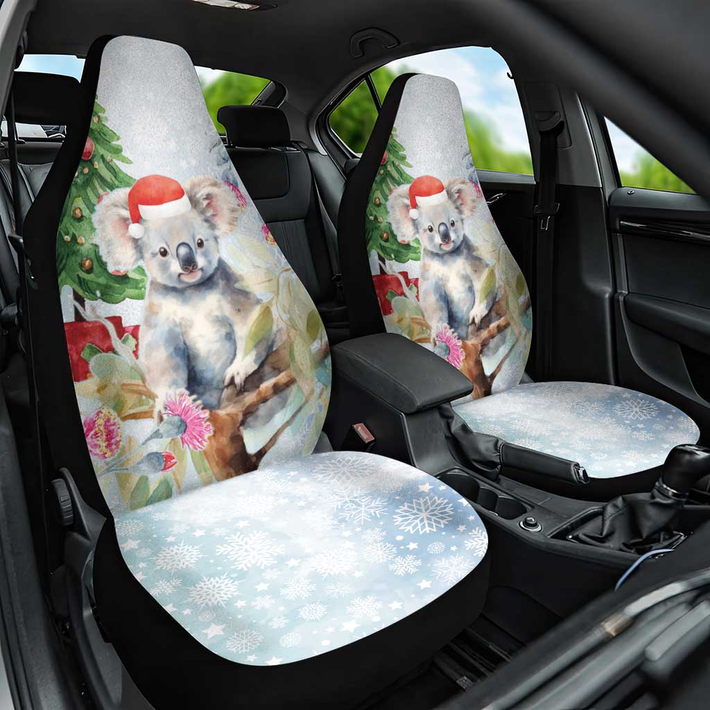 Australia Christmas Car Seat Cover Koala Santa With Eucalyptus - Watercolor