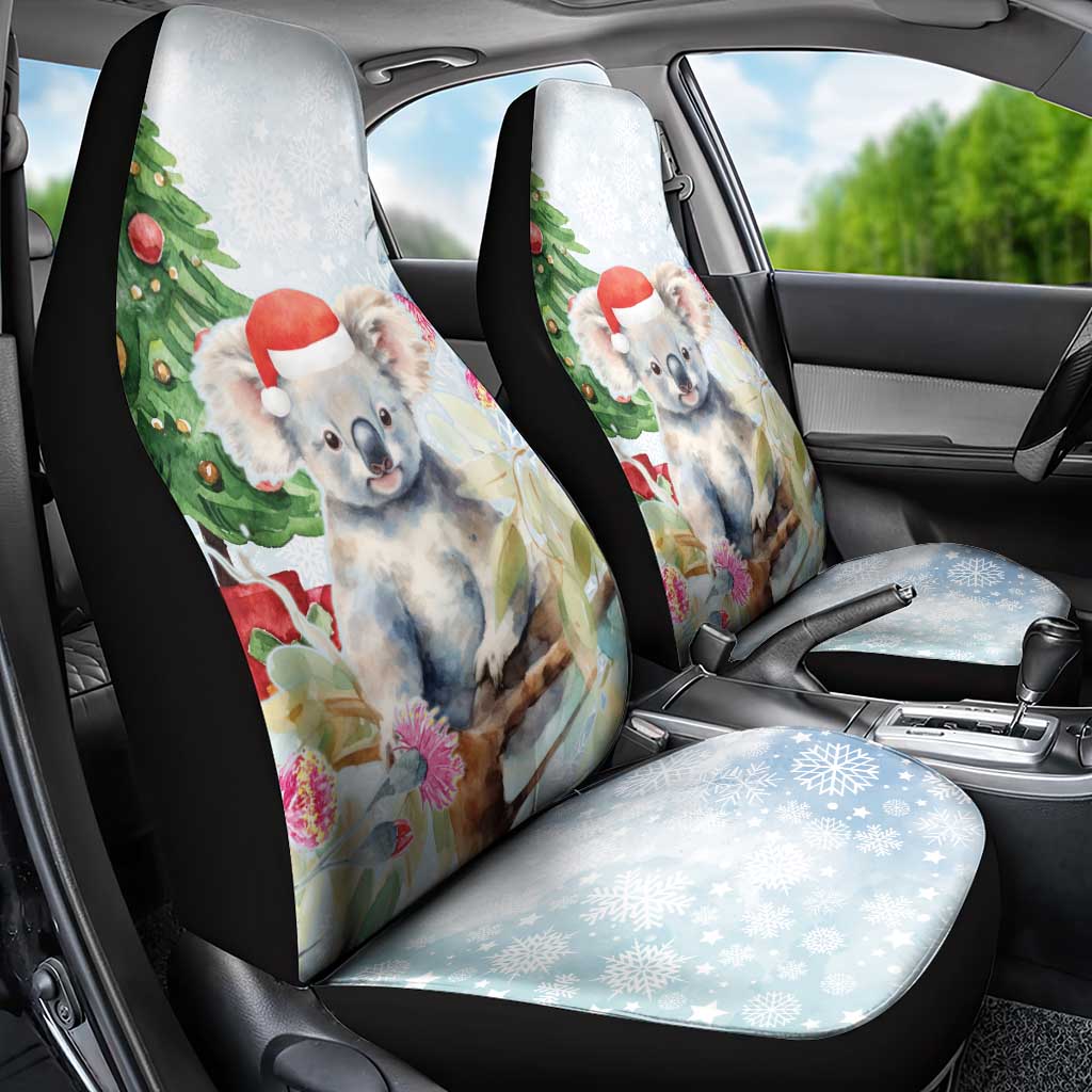 Australia Christmas Car Seat Cover Koala Santa With Eucalyptus - Watercolor