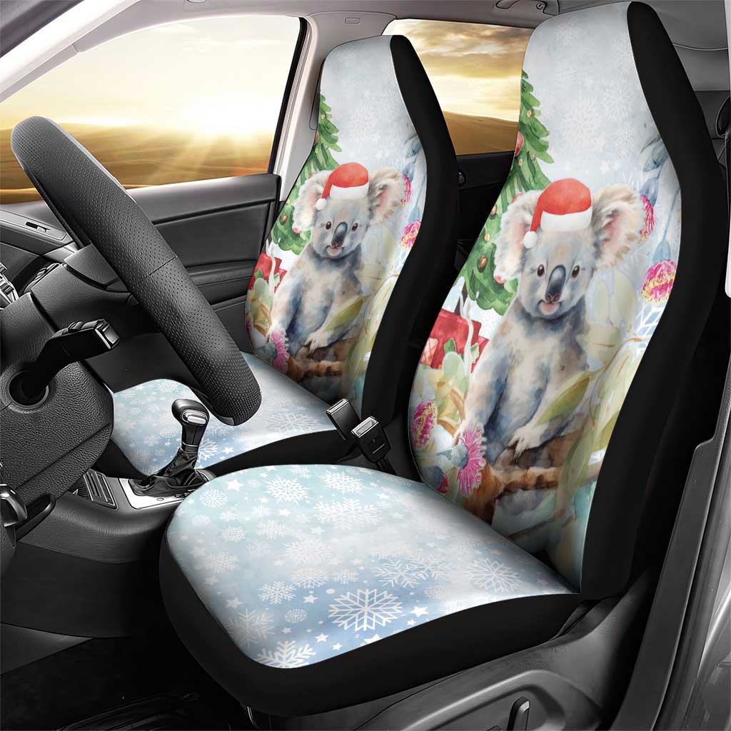 Australia Christmas Car Seat Cover Koala Santa With Eucalyptus - Watercolor