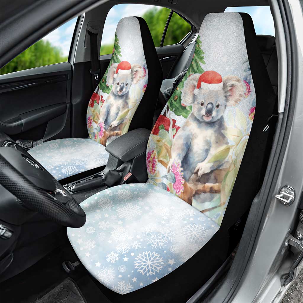 Australia Christmas Car Seat Cover Koala Santa With Eucalyptus - Watercolor