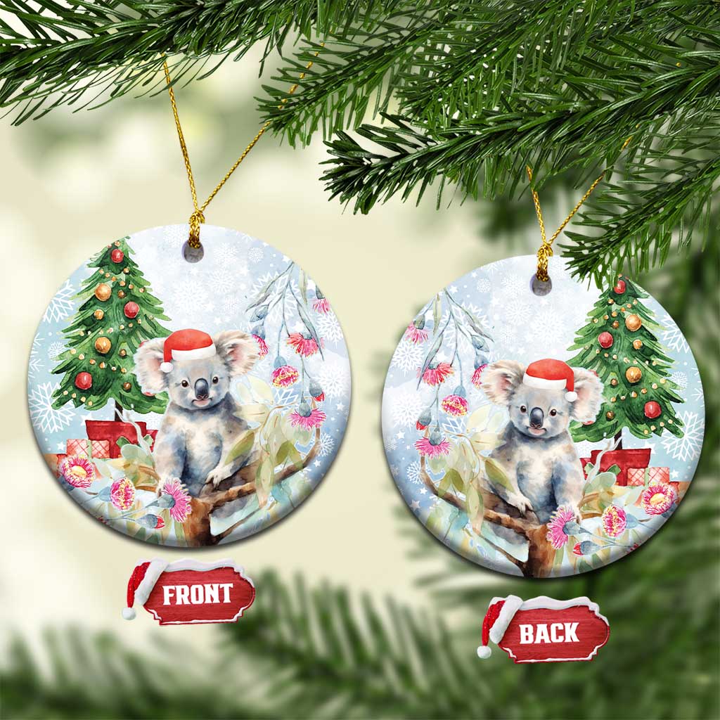 Australia Christmas Ceramic Ornament Koala Santa With Eucalyptus - Watercolor