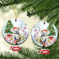 Australia Christmas Ceramic Ornament Koala Santa With Eucalyptus - Watercolor