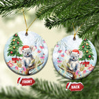 Australia Christmas Ceramic Ornament Koala Santa With Eucalyptus - Watercolor