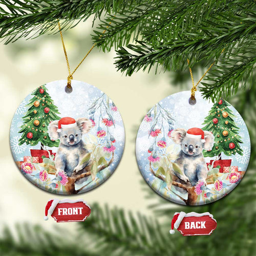 Australia Christmas Ceramic Ornament Koala Santa With Eucalyptus - Watercolor