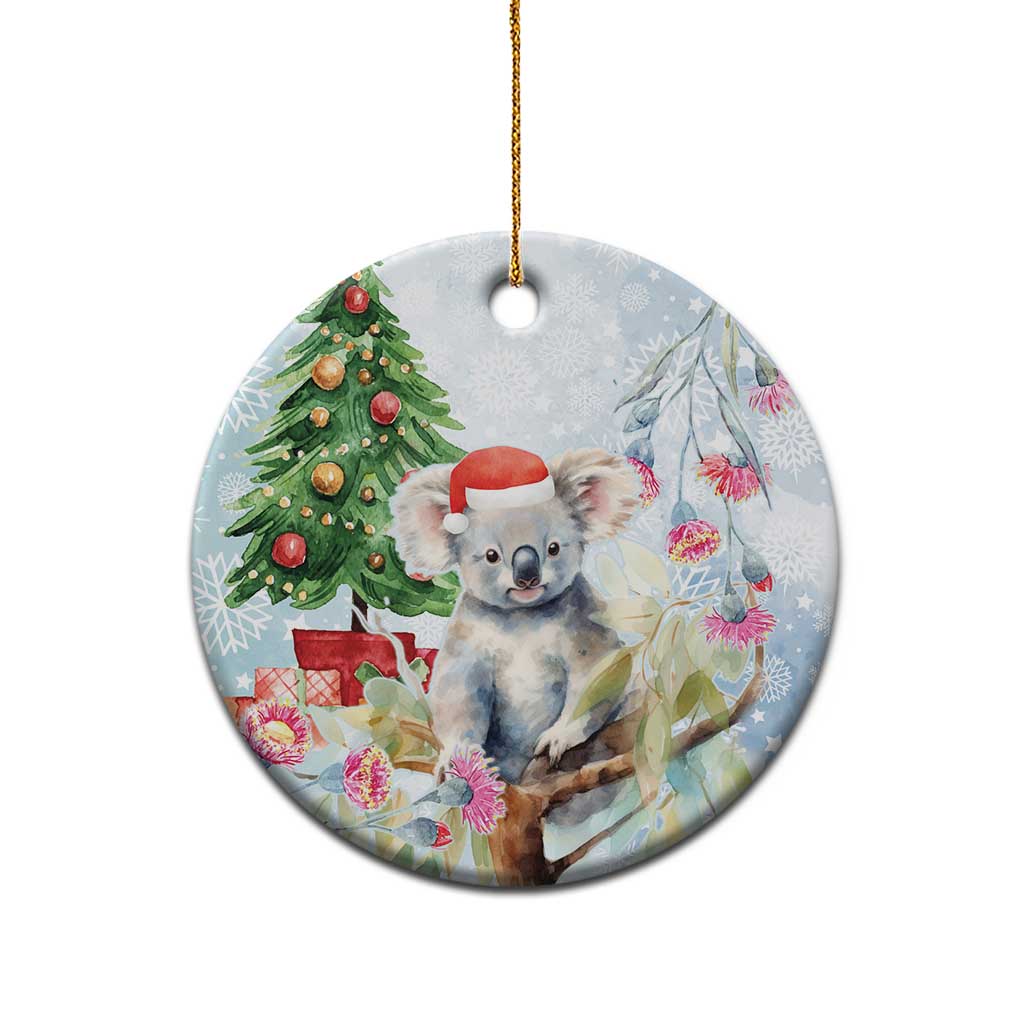 Australia Christmas Ceramic Ornament Koala Santa With Eucalyptus - Watercolor