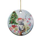 Australia Christmas Ceramic Ornament Koala Santa With Eucalyptus - Watercolor