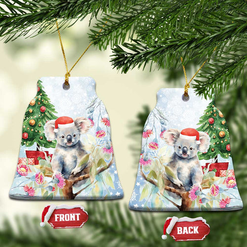 Australia Christmas Ceramic Ornament Koala Santa With Eucalyptus - Watercolor
