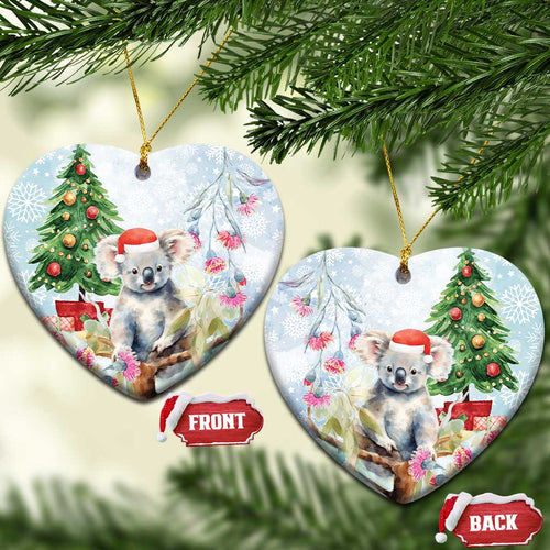 Australia Christmas Ceramic Ornament Koala Santa With Eucalyptus - Watercolor