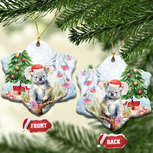 Australia Christmas Ceramic Ornament Koala Santa With Eucalyptus - Watercolor